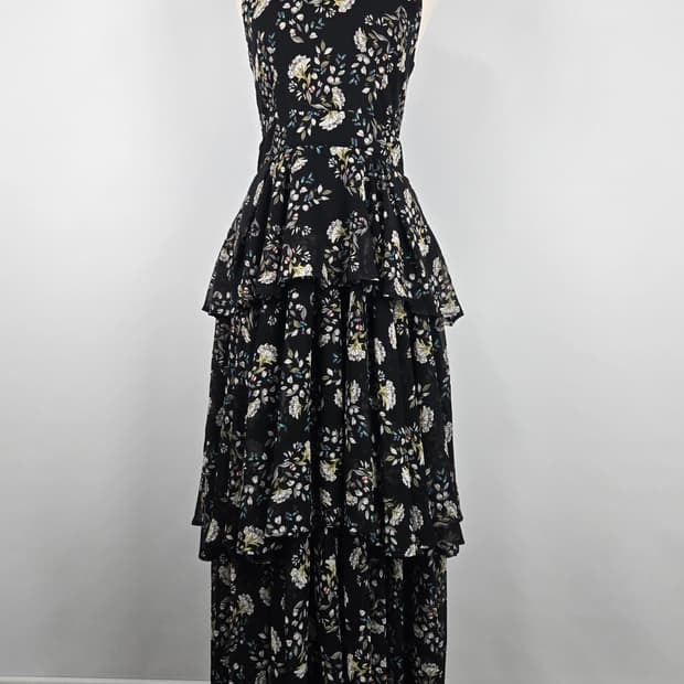 0835 JS 뉴욕 플라워 패턴 홀터넥 쉬폰 캉캉 롱 원피스55