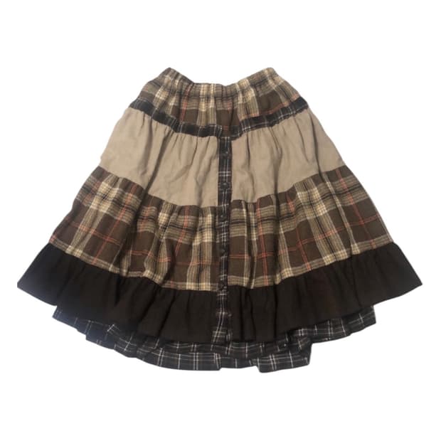 빈티지 모리걸 패치워크 스커트 라떼갸루
