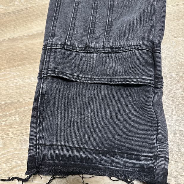 노매뉴얼 워싱 블랙 와이드 데님