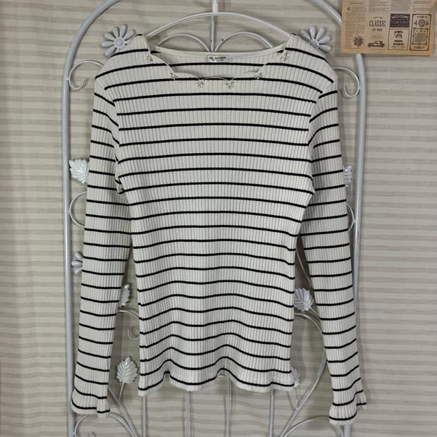 빈티지 진주 스트라이프 니트 909 y2k 스트릿 모리 갸루 일본빈티지 