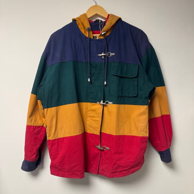 90s 빈티지 프렌치 컨트리 컬러블럭 파이어맨 버클 후드 워크 자켓