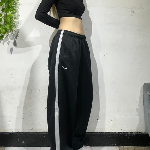 00s 나이키 블랙 와이드 화이트 사이드 라인 트레이닝 추리닝 바지 L