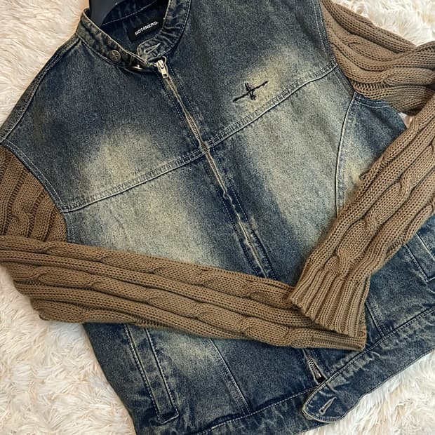낫포너드 Knit Sleeve Denim Jacket 