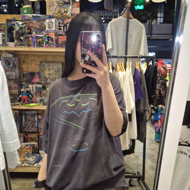 DC 코믹스 배트맨 로고 리들러 프린팅 빈티지 티셔츠