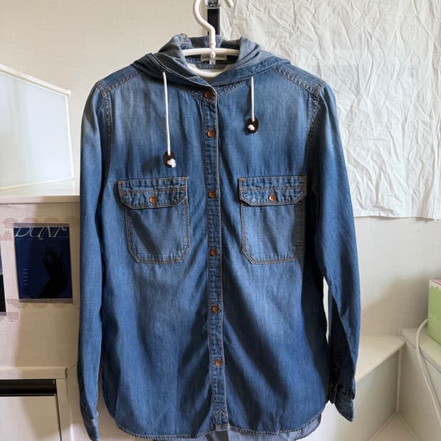 earth music&ecology 후드 데님 셔츠