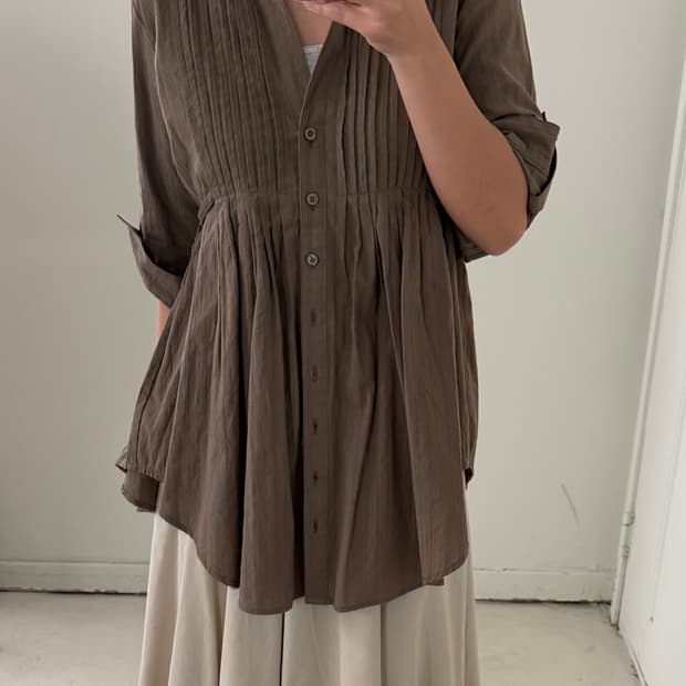 일본빈티지 모카브라운 플레어 셔츠