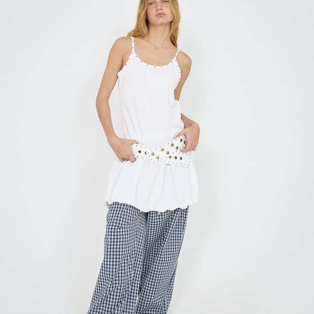 폴리수엠 -STUDDED JERSEY DRESS, WHITE