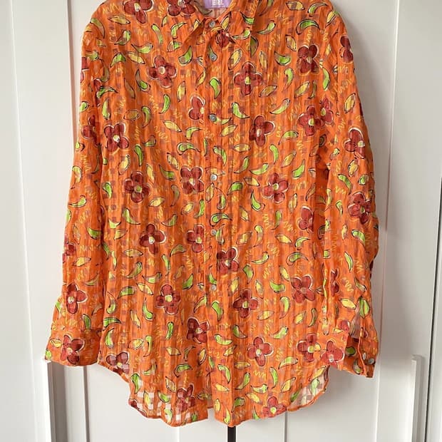 ERL 이알엘 플로럴 프린트 버튼 다운 셔츠 오렌지