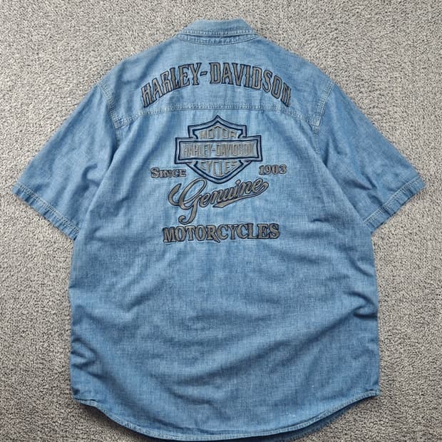 할리데이비슨 바 앤 실드 데님 하프 셔츠 ( XL ) / 11593