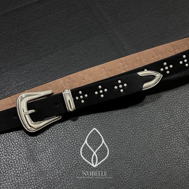 🌗 Cross tiny stud belt / 크로스 스터드 가죽 벨트