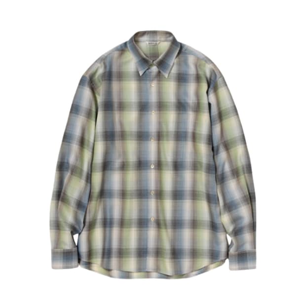 오라리 슈퍼 라이트 울 체크셔츠 블루 그린