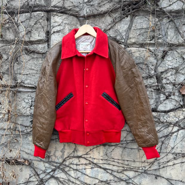 80~90s 빈티지 리버데일 스포츠웨어 울 레더 암 바시티 자켓 40