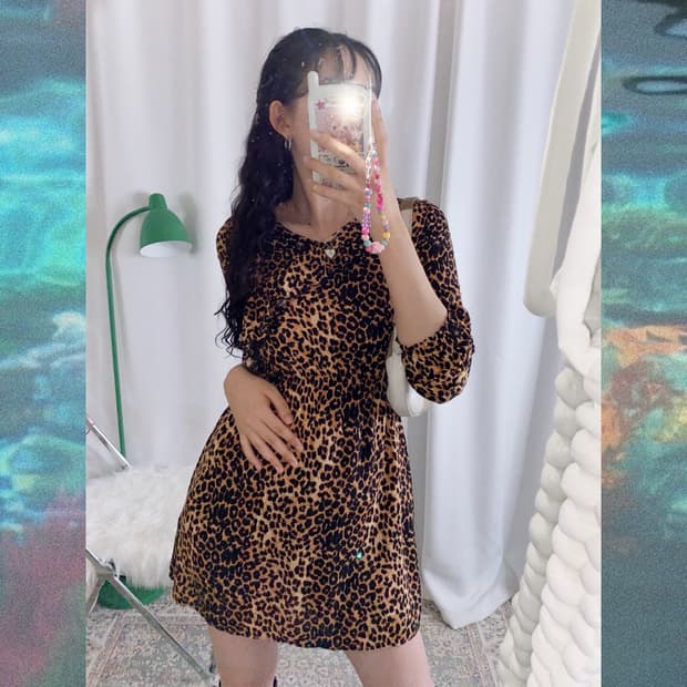 레오파드 미니 프릴 원피스