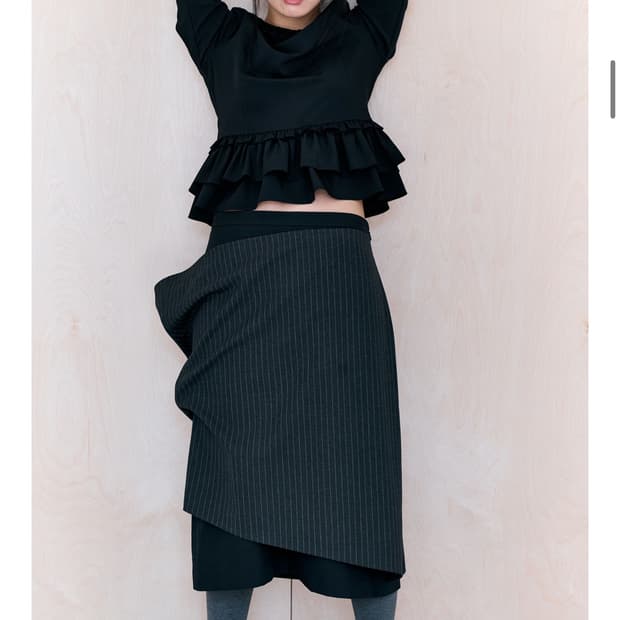 바하윤 bahayoon layered drape skirt stripe