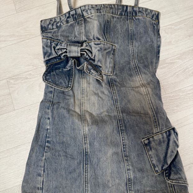 MOROMORO 데님 리본 미니 원피스 155/64A