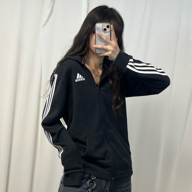 Adidas black hood zip-up