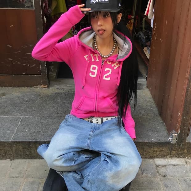 Abercrombie Pink Hood Zip-Up 