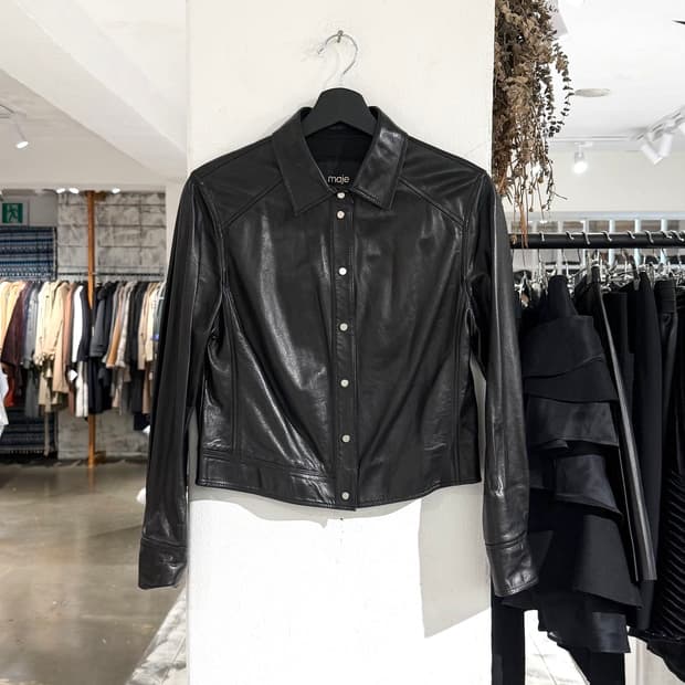 마쥬 블랙 램스킨 레더 셔츠 자켓