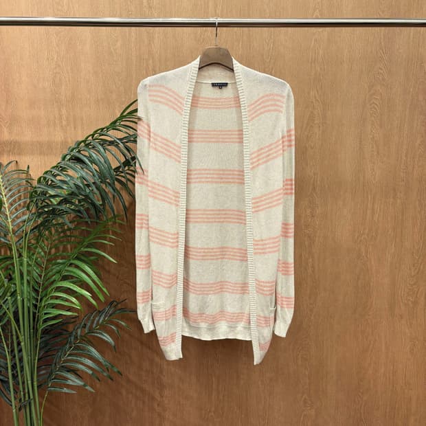 띠어리 코튼 캐시미어 긴팔 니트 가디건 스트라이프 디테일 슬림핏 아이보리