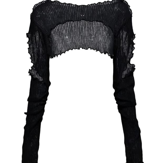 메조쿤스트 컷아웃 링클 크롭 탑 블랙 레이어드 볼레로