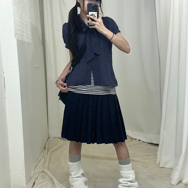 빈티지 니혼진 프레피 체크 코디세트