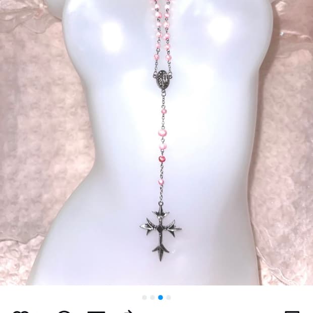 레테 빈티지 천연담수 핑크 로자리오 목걸이