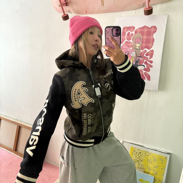 x AAO crop varsity jacket 크롭 바시티 자켓