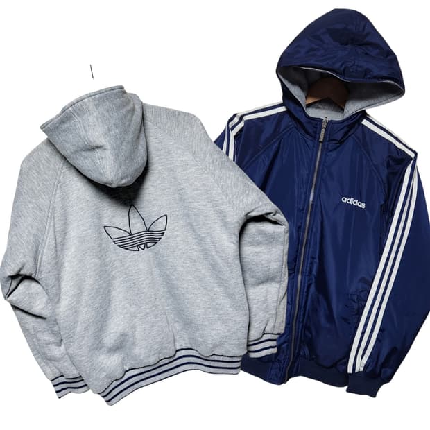 아디다스 삼선 양면 리버시블 90s 바람막이 후드 올드스쿨 자켓