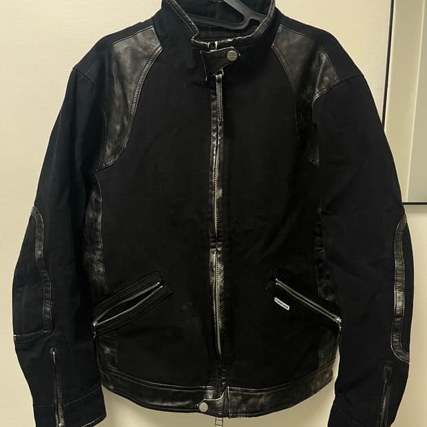 THEVINYLHOUSE 배색 레더 자켓 S