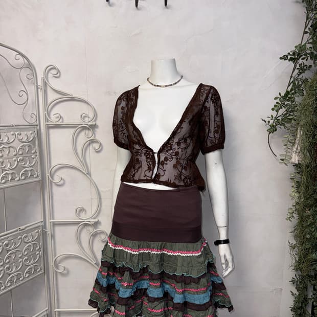 Melrose dark brown ethnic floral 가디건