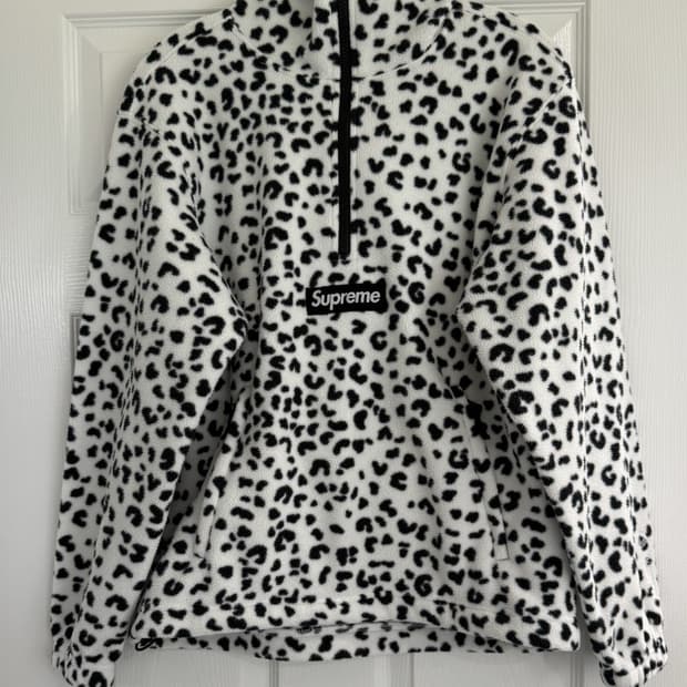 24FW 슈프림 폴라텍 페이스마스크 하프 집 후드 스웨트셔츠 레오파드