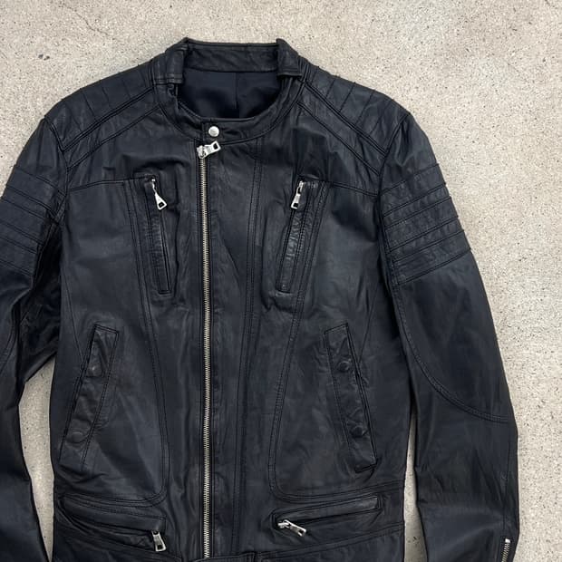 빈티지 램스킨 모토 바이커 레더 자켓