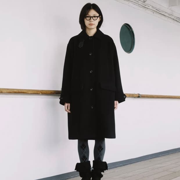 오헤시오 CHECK WOOL LONG COAT, BLACK