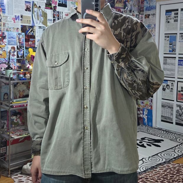 빈티지 리얼 트리 밀리터리 패치워크 코튼 셔츠