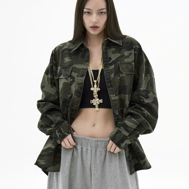 테이크이지 자이언트핏 카모 셔켓 자켓 카모 카키 L