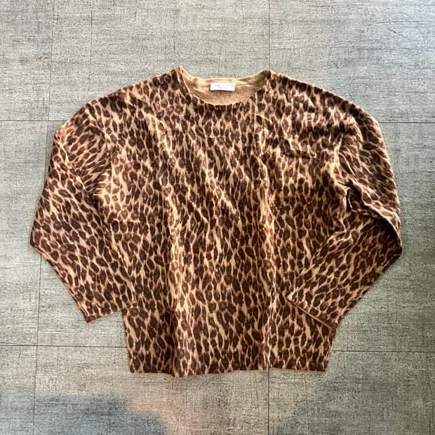 일본빈티지 Beautyyouth 올드스쿨아메카지 레오파드 호피니트스웨터