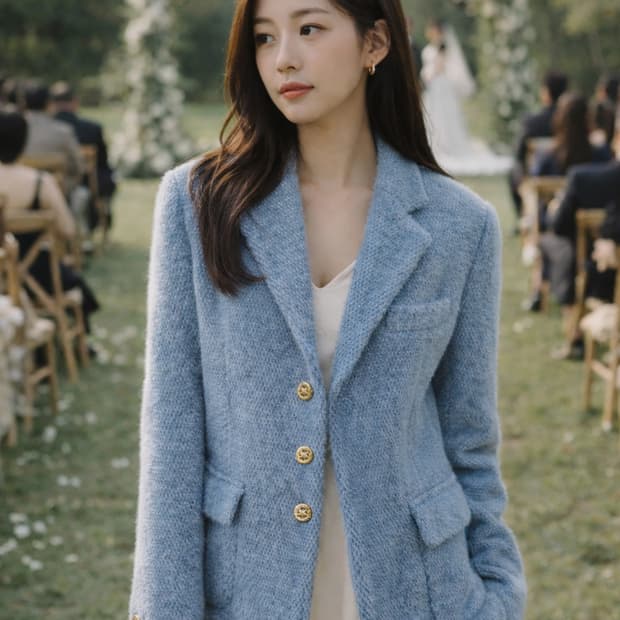 봄 블루 누빔 패딩안감 자켓 골드 버튼 클래식 자켓 44~66