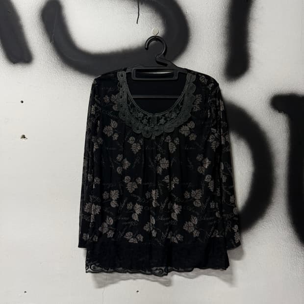 VTG 빈티지 블랙 모리 레이스 비즈 디테일 롱슬리브