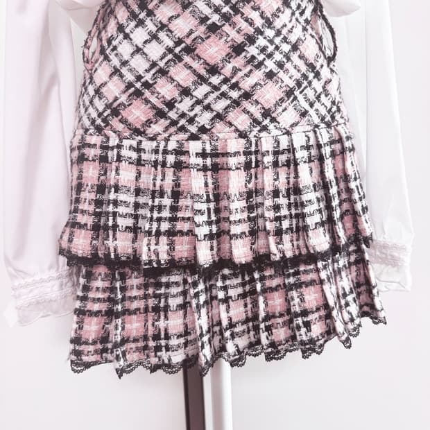 Tralala 핑크체크 트위드 캉캉스커트 양산형 지뢰계 일브 