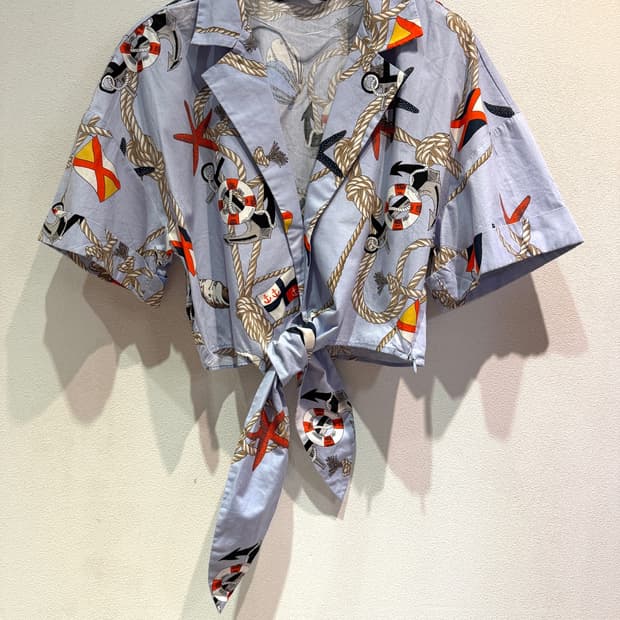 ZARA Marine Pattern Tie-Front Shirt