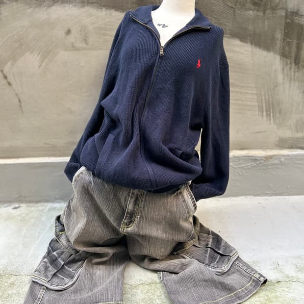 *rare* 빈티지 폴로 네이비 포니 니트집업