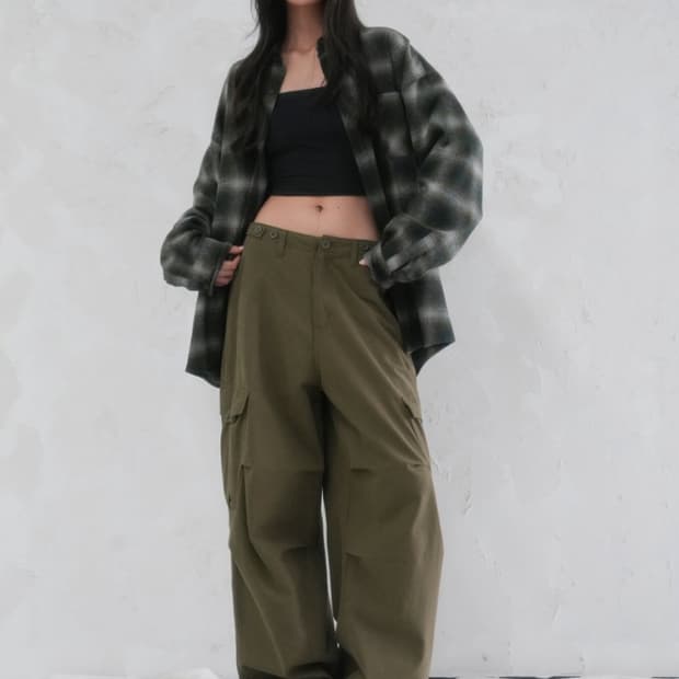 어반드레스 엔터 와이드 카고 팬츠 카키