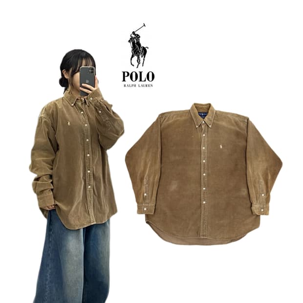 폴로 포니 코듀로이 셔츠 베이지 브라운