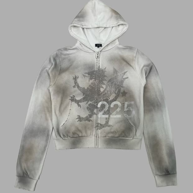 225 washed dragon crop hoodie zip-up
