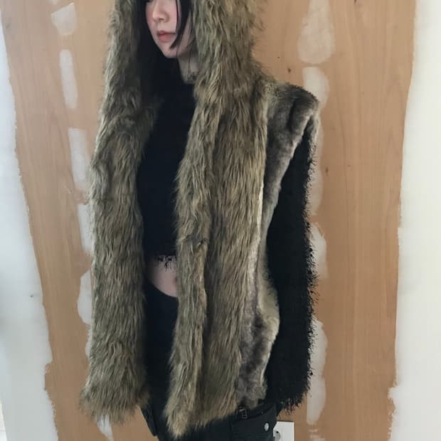 vintage fur hood vest