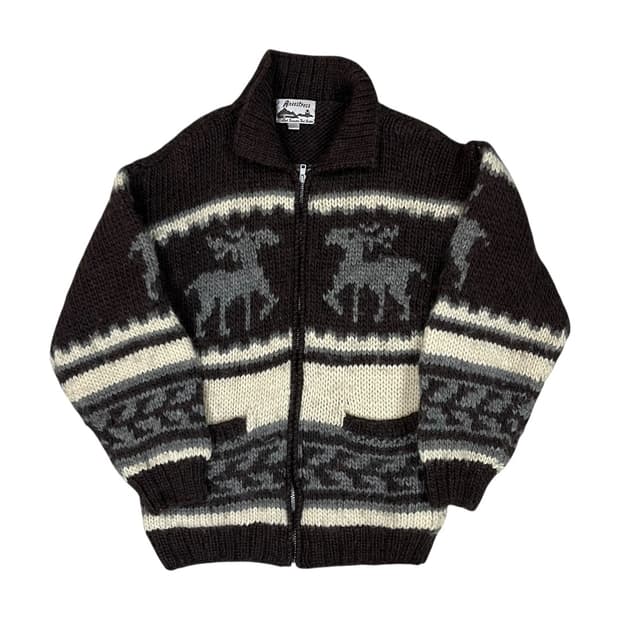 [JPN] 빈티지 울100% 코위찬 집업 가디건