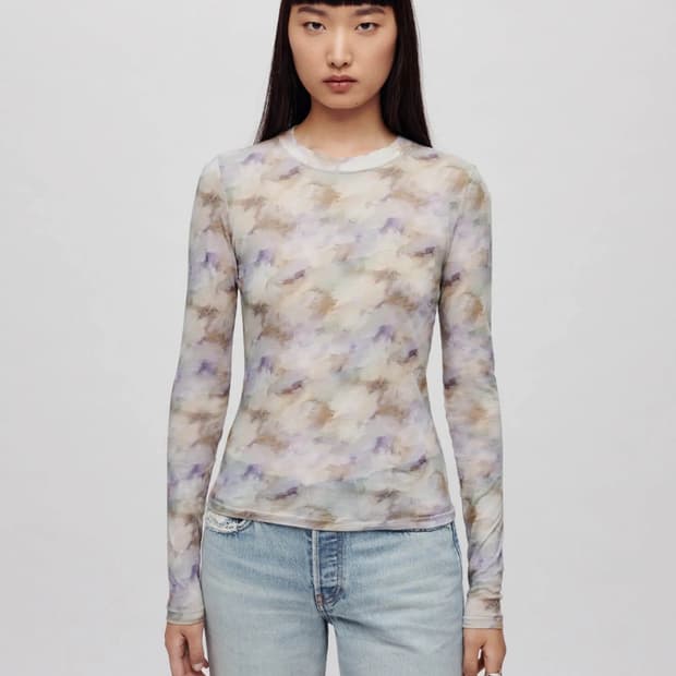 리던 티셔츠 시스루 플라워 탑