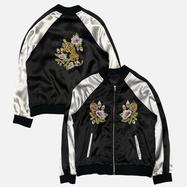 tiger embroidery black white sukajan