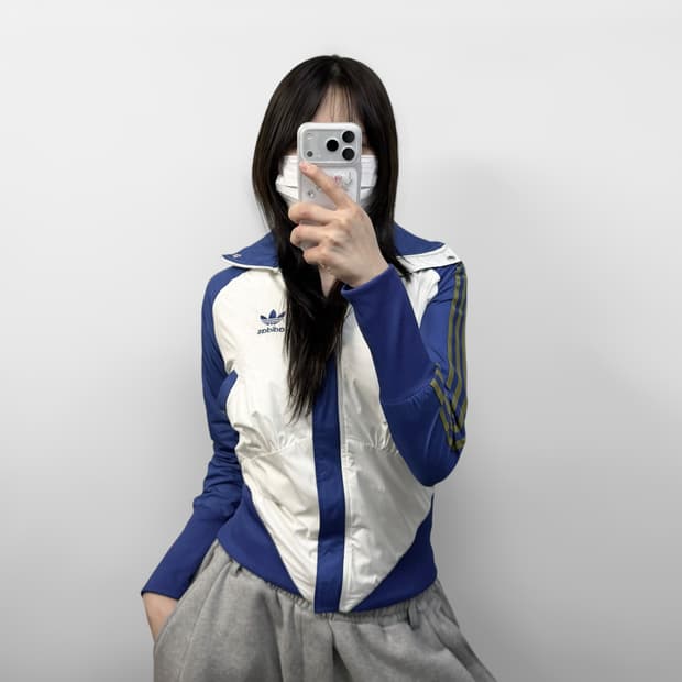 아디다스 파이어버드 우븐 바람막이 자켓 화이트 블루
