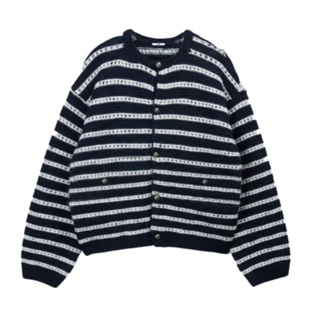 Stu 라운드 넥 스트라이프 가디건 m